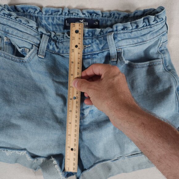Hollister Mom Shorts W29 9 Ultra High Rise Paperbag Waist Button Fly Blue Denim - Picture 6 of 15